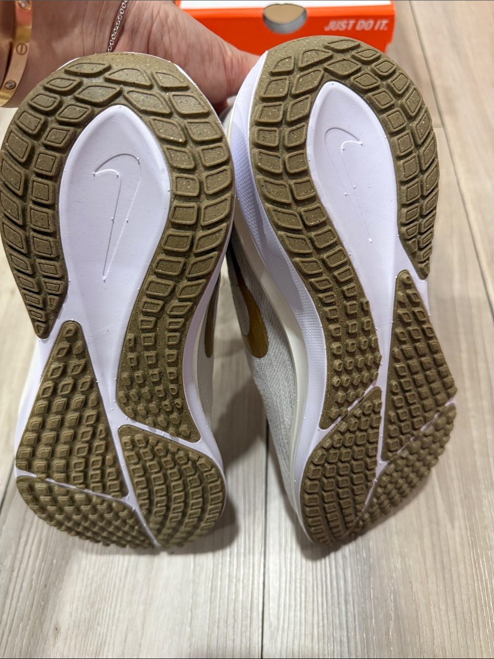 Nike Neutral Beige Running Shoes with Gold Swoosh - Picture 7 of 8